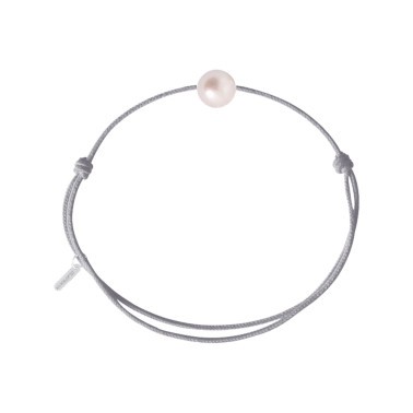 Bracelet Claverin Simply Pearly cordon gris perlé et perle blanche - SOLDAT