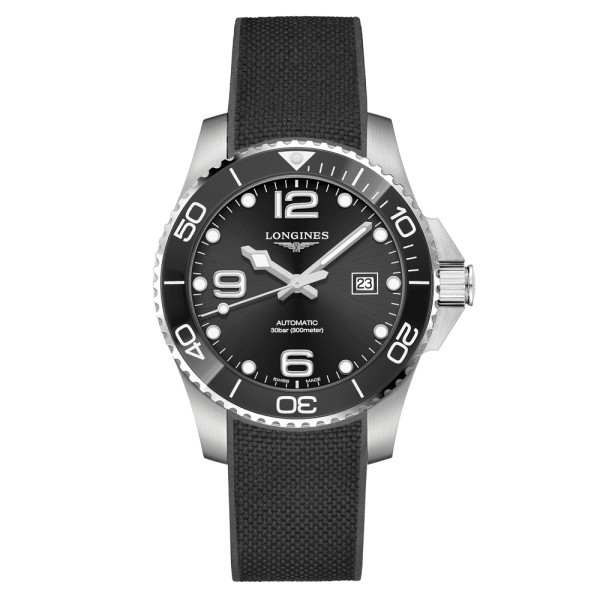 Montre Longines Hydroconquest automatique lunette noire bracelet caoutchouc noir 43 mm