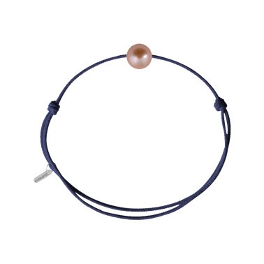 Bracelet Claverin Simply Pearly cordon bleu marine et perle rose - SOLDAT