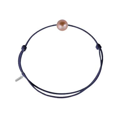 Bracelet Claverin Simply Pearly cordon bleu marine et perle rose - SOLDAT