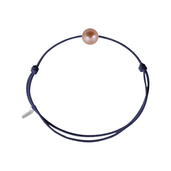 Bracelet Claverin Simply Pearly cordon bleu marine et perle rose
