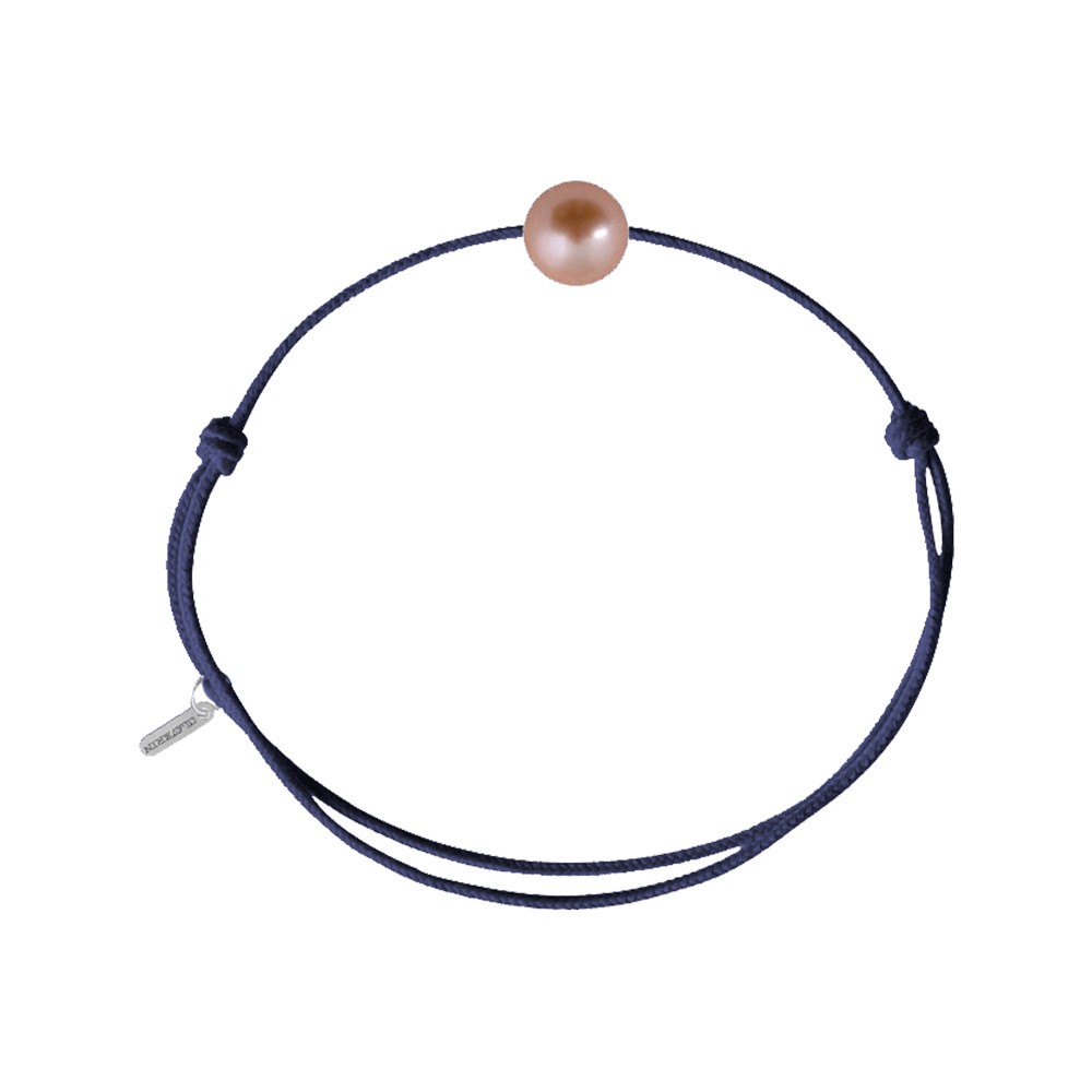 Bracelet Claverin Simply Pearly cordon bleu marine et perle rose