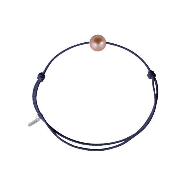 Bracelet Claverin Simply Pearly cordon bleu marine et perle rose