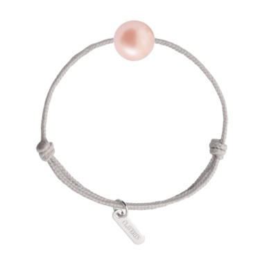 Bracelet Claverin Baby Girls Cords Pearly cordon gris perlé et perle rose - SOLDAT