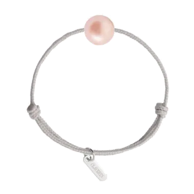 Bracelet Claverin Baby Girls Cords Pearly cordon gris perlé et perle rose