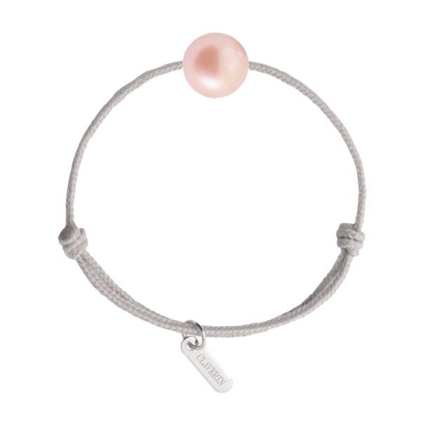 Bracelet Claverin Baby Girls Cords Pearly cordon gris perlé et perle rose - SOLDAT