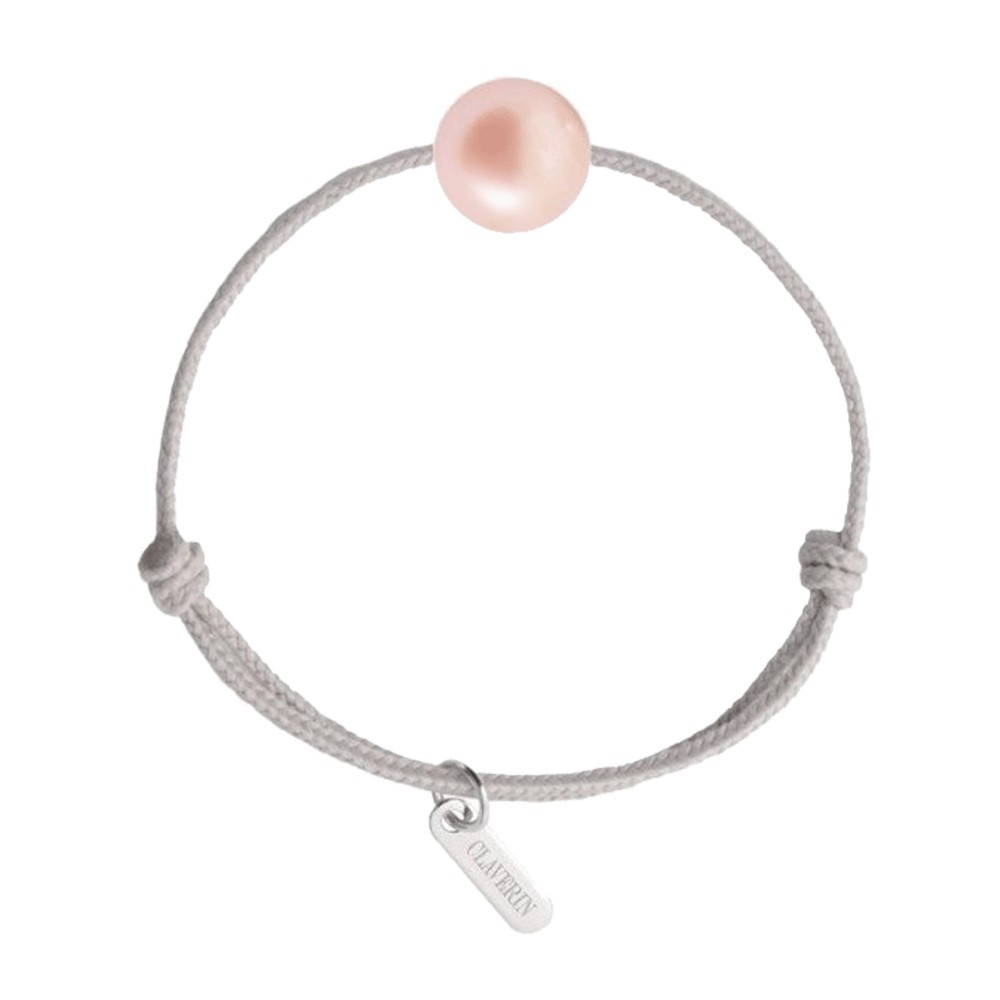 Bracelet Claverin Baby Girls Cords Pearly cordon gris perlé et perle rose - SOLDAT