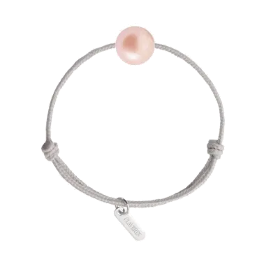 Bracelet Claverin Baby Girls Cords Pearly cordon gris perlé et perle rose