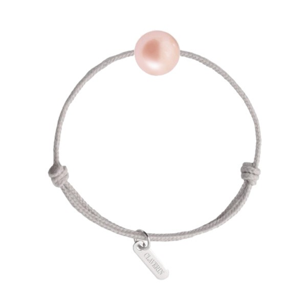 Bracelet Claverin Baby Girls Cords Pearly cordon gris perlé et perle rose - SOLDAT PL