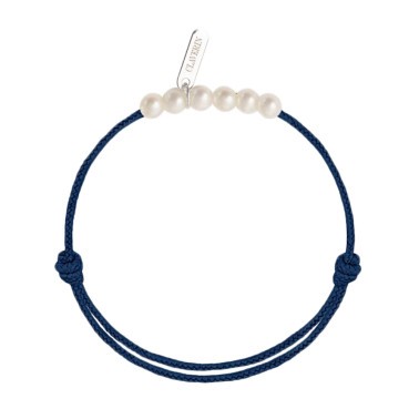 Bracelet Claverin Baby Girls Cords Little Treasures cordon bleu marine et perles blanches