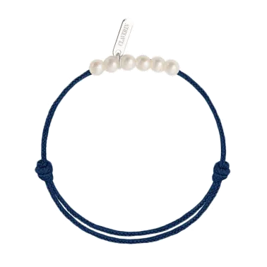 Bracelet Claverin Baby Girls Cords Little Treasures cordon bleu marine et perles blanches - SOLDAT