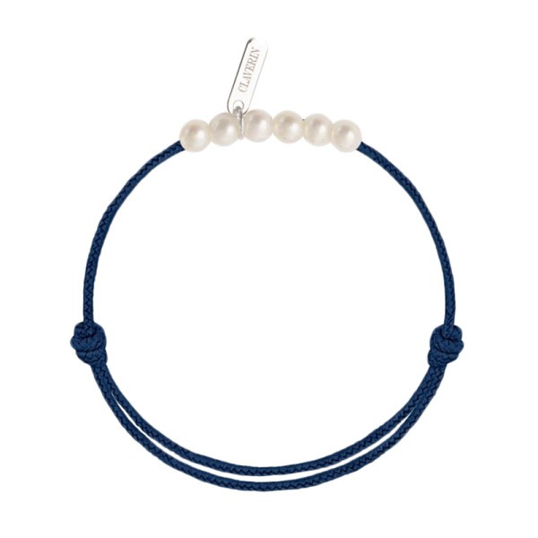 Bracelet Claverin Baby Girls Cords Little Treasures cordon bleu marine et perles blanches