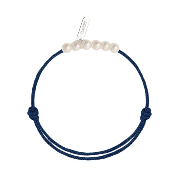 Bracelet Claverin Baby Girls Cords Little Treasures cordon bleu marine et perles blanches - SOLDAT PL