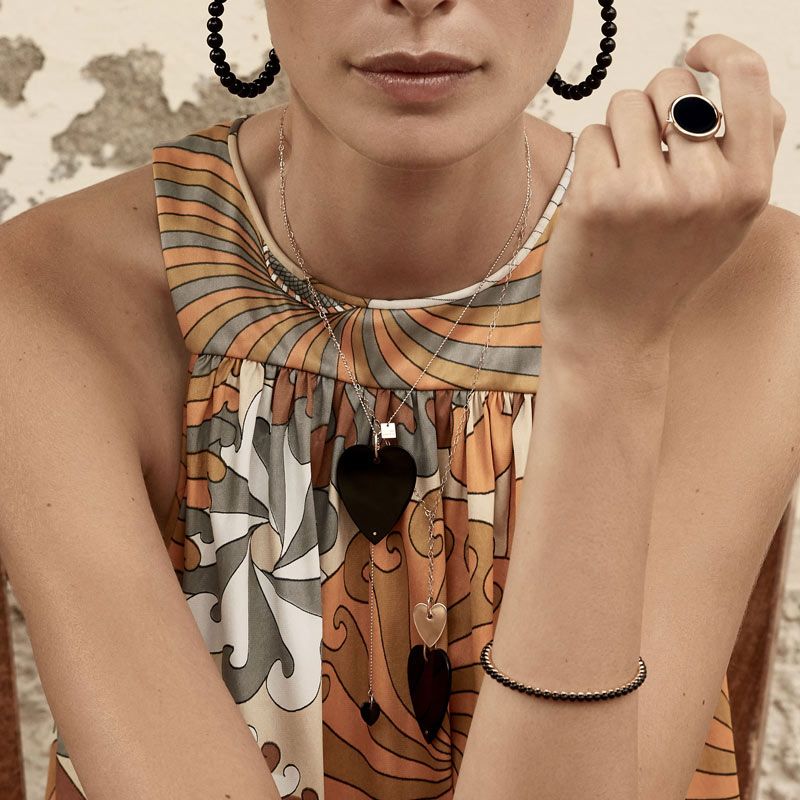 Collier Ginette NY Angele Jumbo Heart on chain en or rose et onyx