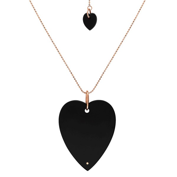 Collier Ginette NY Angele Jumbo Heart on chain en or rose et onyx
