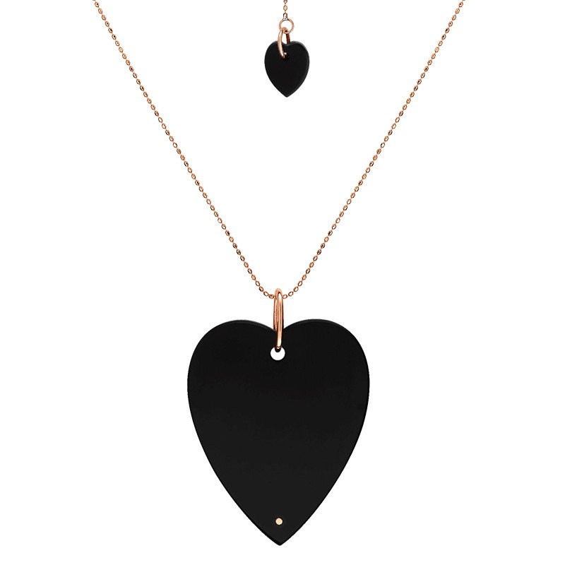 Collier Ginette NY Angele Jumbo Heart on chain en or rose et onyx