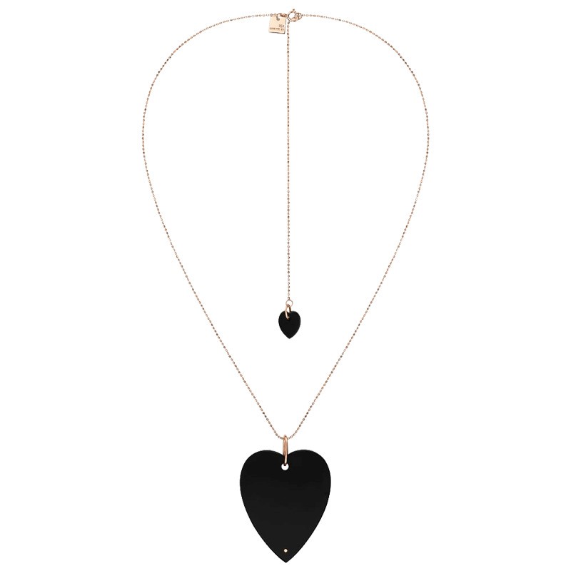 Collier Ginette NY Angele Jumbo Heart on chain en or rose et onyx