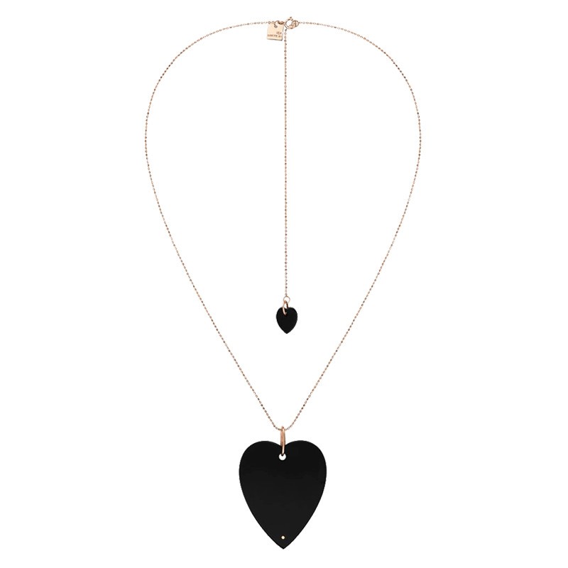Collier Ginette NY Angele Jumbo Heart on chain en or rose et onyx