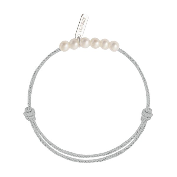 Bracelet Claverin Baby Girls Cords Little Treasures cordon gris perlé et perles blanches