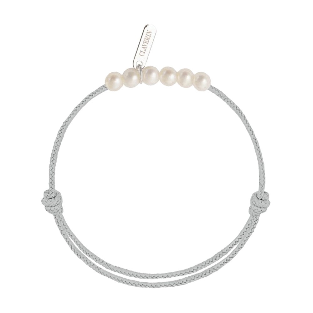 Bracelet Claverin Baby Girls Cords Little Treasures cordon gris perlé et perles blanches