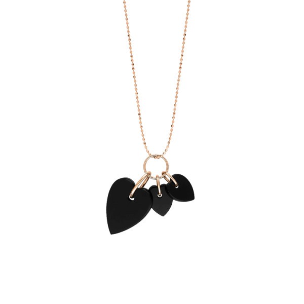 Collier Ginette NY Angele 3 Hearts on chain en or rose et onyx
