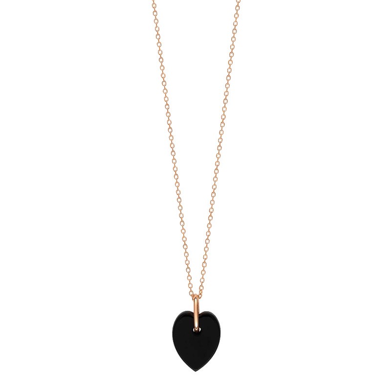 Collier Ginette NY Angele Mini Heart on chain en or rose et onyx