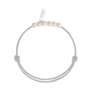 Bracelet Claverin Baby Girls Cords Little Treasures cordon gris perlé et perles blanches - SOLDAT PL
