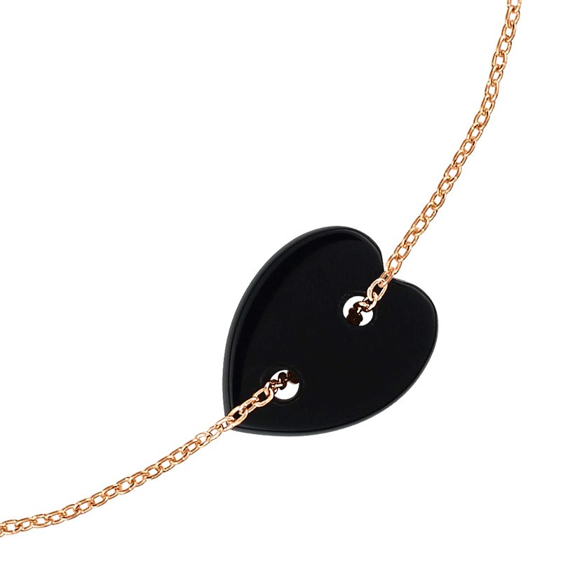 Bracelet Ginette NY Angele Mini Heart en or rose et onyx