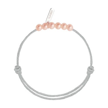 Bracelet Claverin Baby Girls Cords Little Treasures cordon gris perlé et perles roses - SOLDAT
