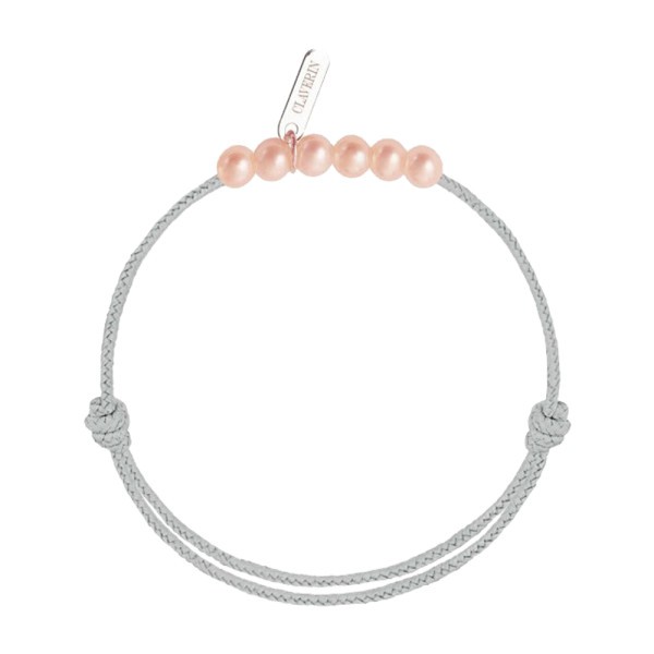 Bracelet Claverin Baby Girls Cords Little Treasures cordon gris perlé et perles roses - SOLDAT