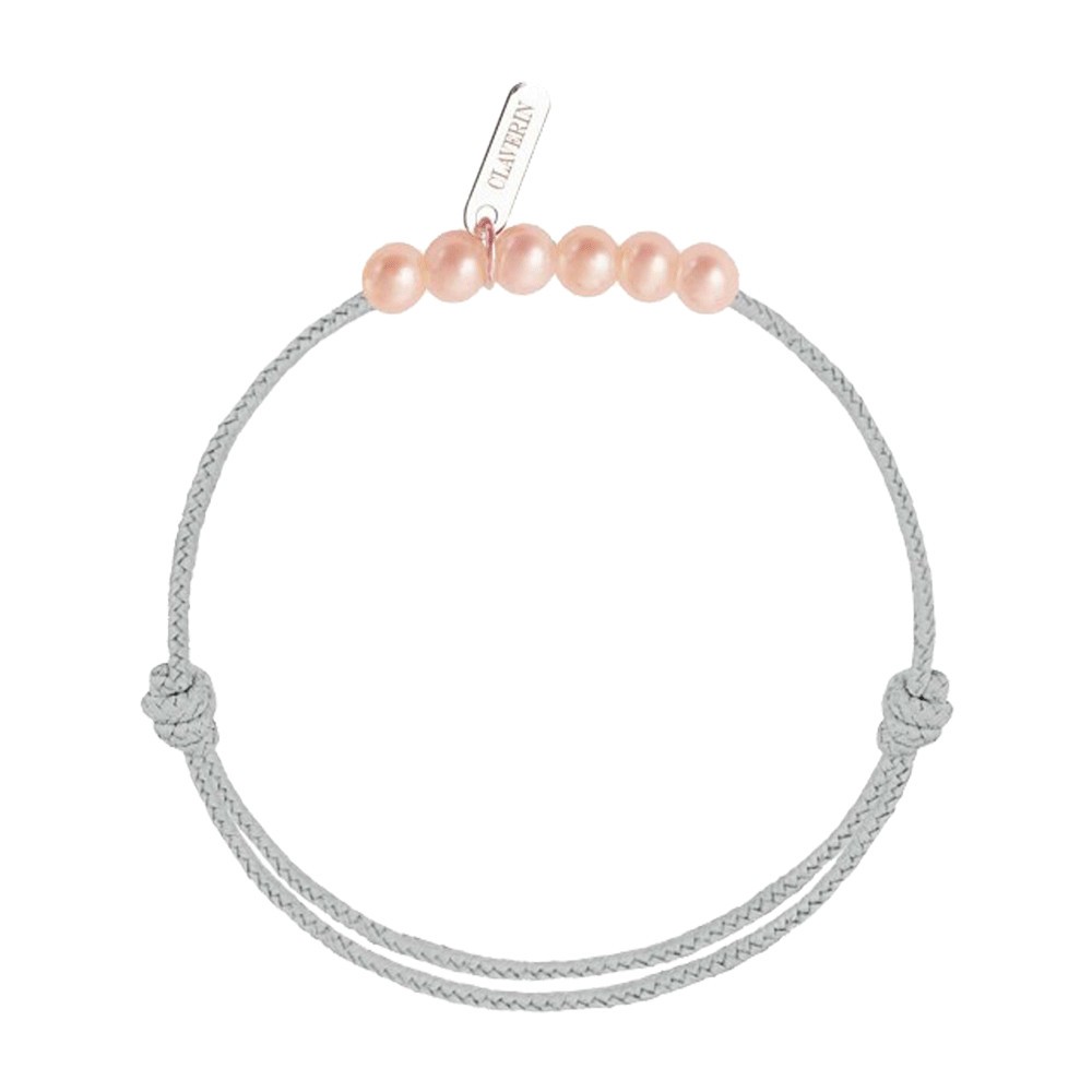Bracelet Claverin Baby Girls Cords Little Treasures cordon gris perlé et perles roses - SOLDAT