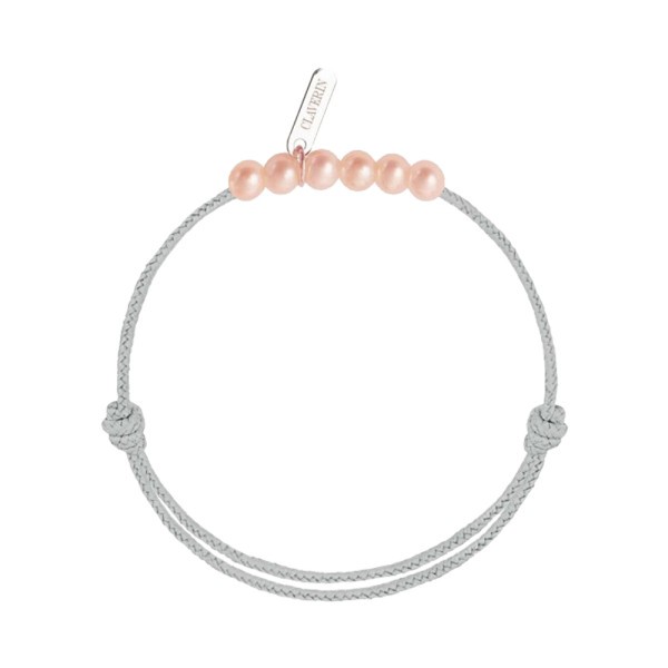 Bracelet Claverin Baby Girls Cords Little Treasures cordon gris perlé et perles roses - SOLDAT PL