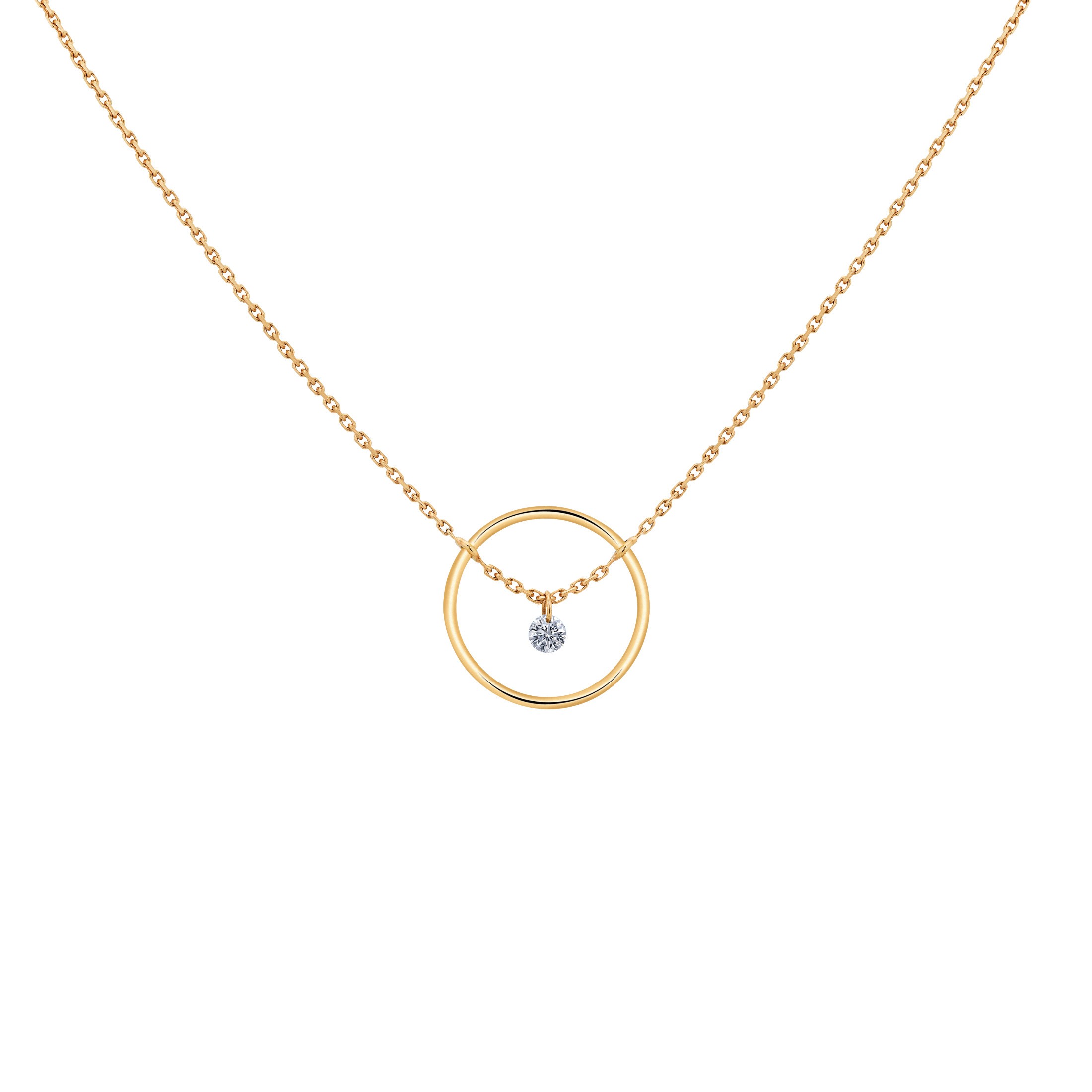 Collier La Brune et La Blonde Excentrique Rond en or jaune diamant taille brillant 0,12 carat