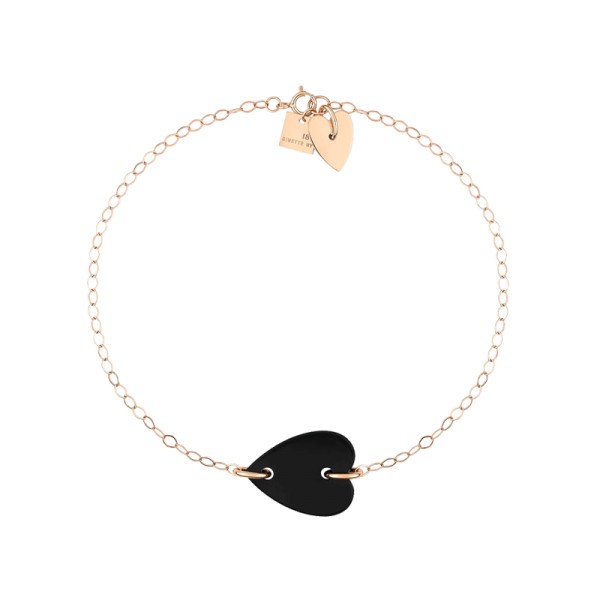 Bracelet Ginette NY Angele Heart en or rose et onyx