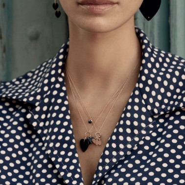 Collier Ginette NY Maria Mini Single Bead on chain en or rose et onyx