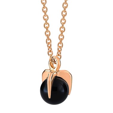 Collier Ginette NY Maria Mini Single Bead on chain en or rose et onyx