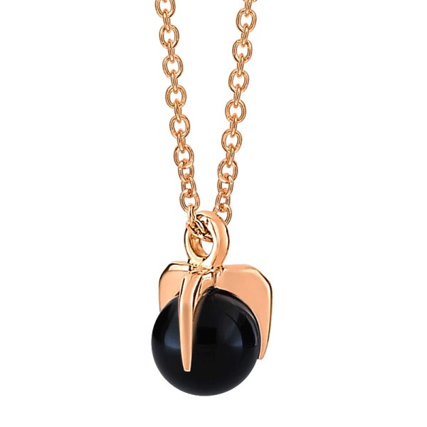 Collier Ginette NY Maria Mini Single Bead on chain en or rose et onyx