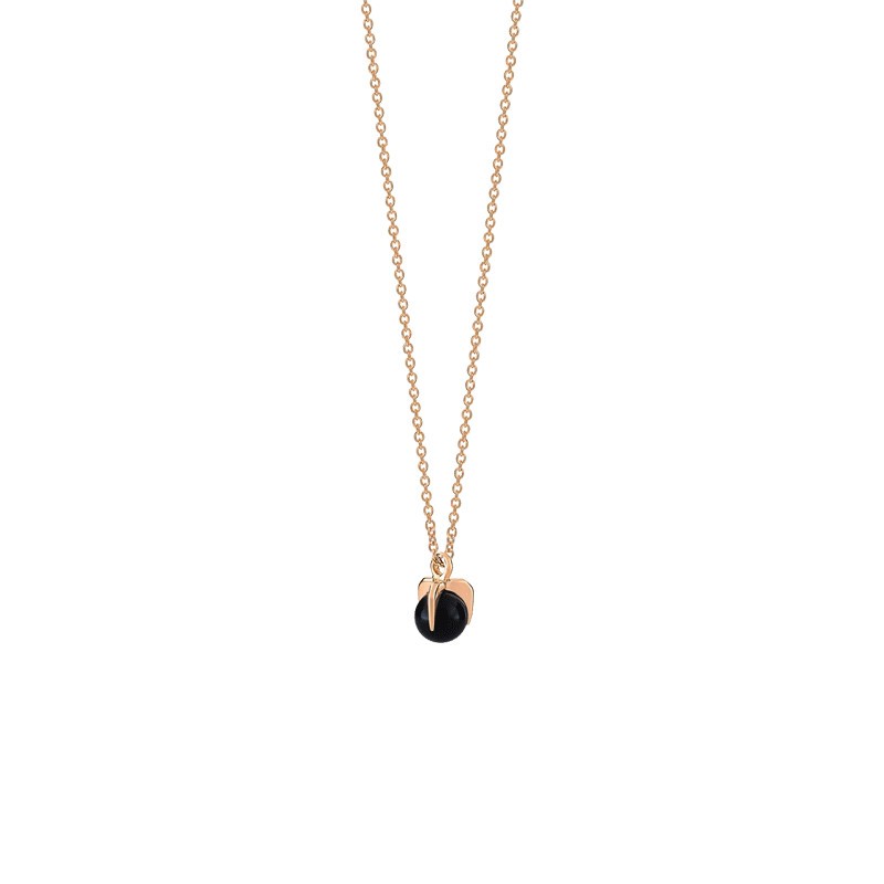 Collier Ginette NY Maria Mini Single Bead on chain en or rose et onyx