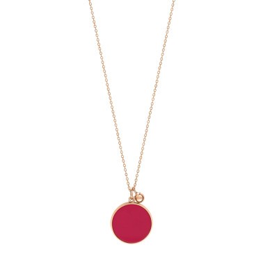 Collier Ginette NY Maria Disc on chain en or rose et corail