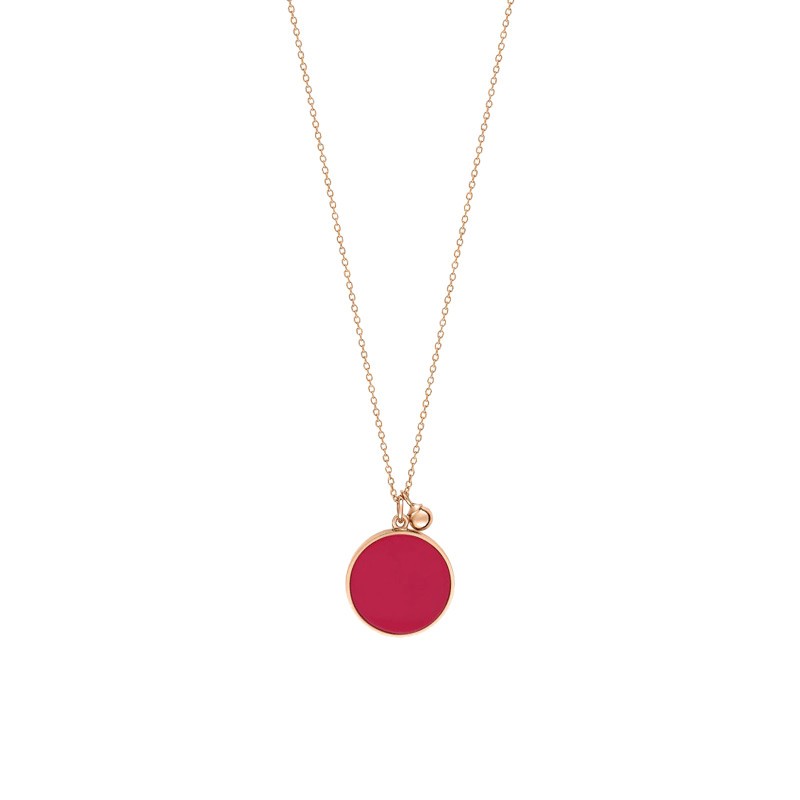 Collier Ginette NY Maria Disc on chain en or rose et corail