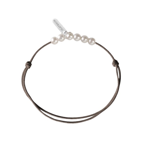 Bracelet Claverin Mini 6 Little Treasures cordon taupe et perles blanches - SOLDAT PL