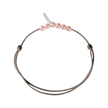 Bracelet Claverin Mini 6 Little Treasures cordon taupe et perles roses - SOLDAT