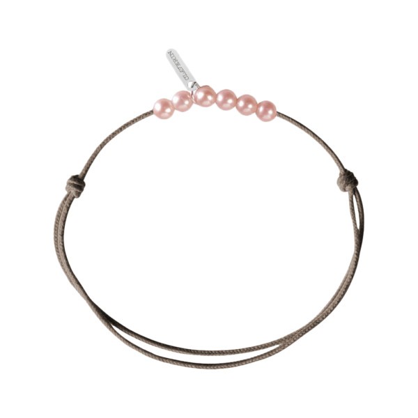 Bracelet Claverin Mini 6 Little Treasures cordon taupe et perles roses - SOLDAT