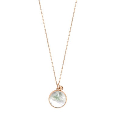 Collier Ginette NY Maria Disc on chain en or rose et nacre blanche