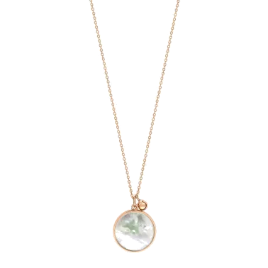 Collier Ginette NY Maria Disc on chain en or rose et nacre blanche