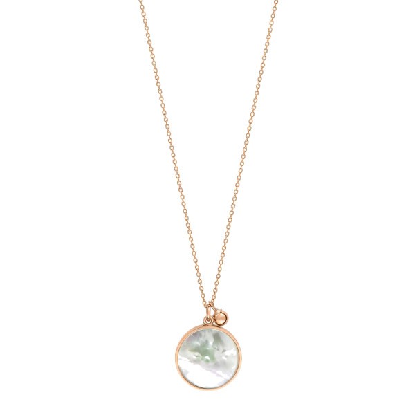 Collier Ginette NY Maria Disc on chain en or rose et nacre blanche