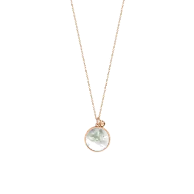 Collier Ginette NY Maria Disc on chain en or rose et nacre blanche