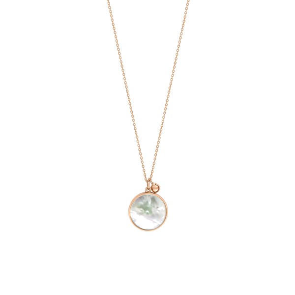 Collier Ginette NY Maria Disc on chain en or rose et nacre blanche