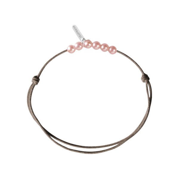 Bracelet Claverin Mini 6 Little Treasures cordon taupe et perles roses - SOLDAT PL