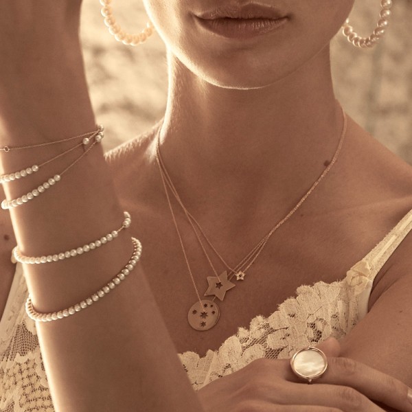 Collier Ginette NY Mini Milky Way Open Star en or rose et diamants